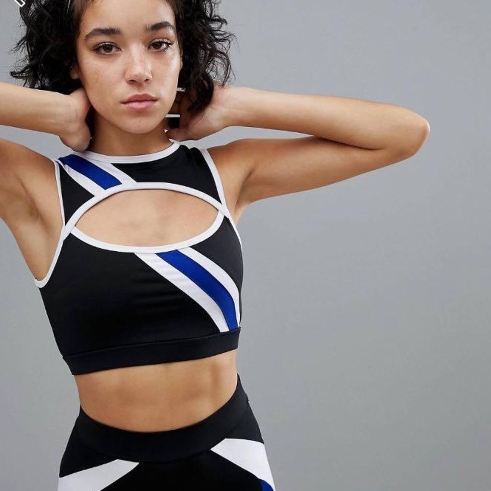 ASOS South Beach Asymmetric Stripe Sport Bra